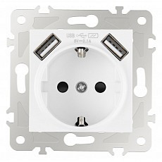 Розетка с заземлением и со шторкой и 2хusb, без рамки arte milano am-203 203.47-1.white